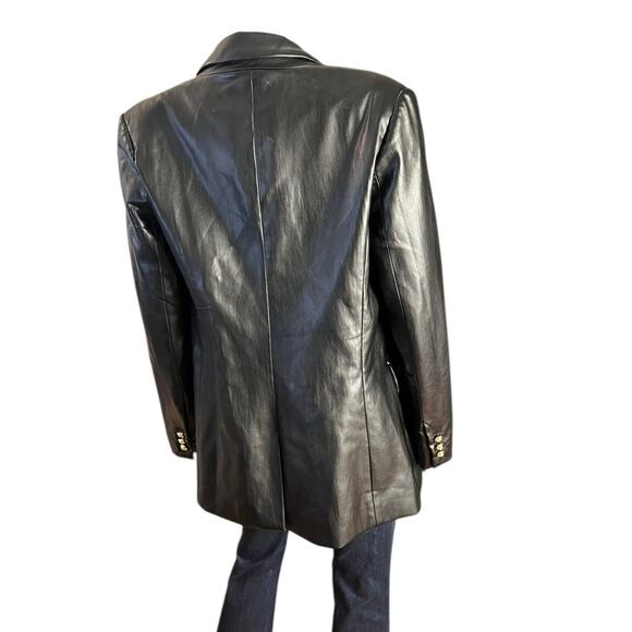 TRUTH By Republic Black Faux Leather Longline Double Breasted Blazer Size US 6 - Picture 5 of 7